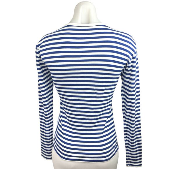 Tory Burch Sport Blue White Striped Embroidered Heart Long Sleeve Top Size XS - Picture 2 of 3